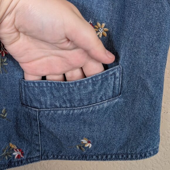 VTG 90s David Brooks Denim Vest Floral Embroidered Lined sz L Cottagecore Fairy - Picture 4 of 7